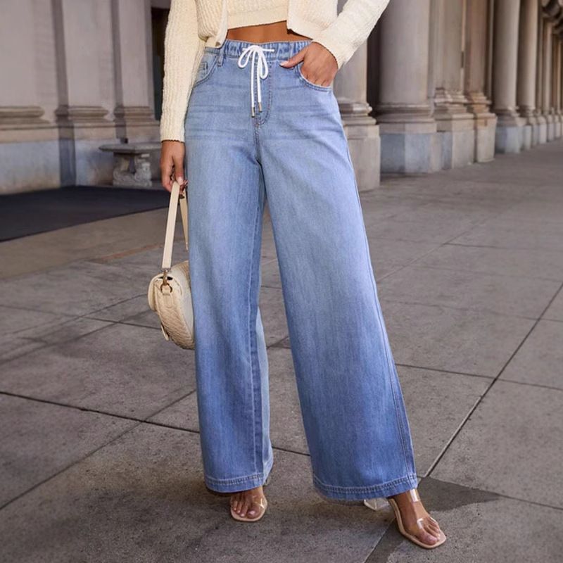 High-Waisted Wide-Leg Jeans – Adjustable Drawstring Waist & Relaxed Fit (S-XXL, Classic Blue Denim)_mkmklike.com