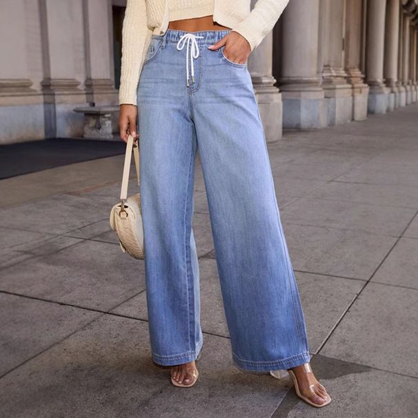 High-Waisted Wide-Leg Jeans – Adjustable Drawstring Waist & Relaxed Fit (S-XXL, Classic Blue Denim)_mkmklike.com
