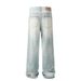 Distressed Horizontal Stripe Jeans For Men Trendy High Street Style Washed Hem Ripped Loose Straight Long Pants_mkmklike.com
