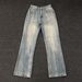 Men's Clothing Retro Blue Lightning Wash Jeans – Semi-Stretch, American Heavy-Distressed, Straight Bootcut With Knife-Pleat Detail_mkmklike.com
