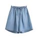 Denim Shorts Women's Summer New Thin Ice Silk Casual Five Point Large Size Loose Wide Leg High Waist Old A Line Pants_mkmklike.com