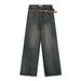 American Style Vintage Washed Wide-Leg Jeans For Men And Women High Street Niche Design Loose Straight-Leg Floor-Length_mkmklike.com