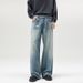 Men's Clothing Street Baggy Version Neutral Wide Leg Mopping Dirty Ink Splashed Distressed Design Jeans_mkmklike.com