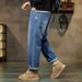 Loose Retro Blue Vintage Clothes Baggy Jeans Men Fit Harem Pants Wide Leg Fashion Pockets_mkmklike.com