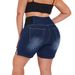 Women's Plus Size Stretch Denim Shorts With Elastic Waist - High-Rise Straight Leg Mid-Length Casual Capri Jeans For Work & Daily Wear_mkmklike.com