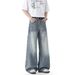 Washed And Made Old Bamboo Scimitar Jeans, The Same For Men And Women, American Loose Straight Versatile Pants, Drape Wide-leg Pants_mkmklike.com