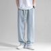 Straight Jeans Men's Thin Loose Drop Feeling Wide Leg Drape Trousers Casual Pants_mkmklike.com