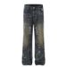 High Street Vintage Splatter Wash Jeans – Men’s Distressed Bell-Bottom Trousers, 90s Grunge Wide-Leg Denim, Mud-Dyed Retro Streetwear Pants_mkmklike.com