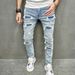 Men's Slim Fit Stretch Jeans – Distressed Denim With High-Street Style (Sizes 28-38, Classic Blue)_mkmklike.com