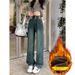 Retro High-waisted Fleece-lined Straight-leg Jeans For Women, New Winter Style, Thickened, Loose-fitting, Slimming,_mkmklike.com