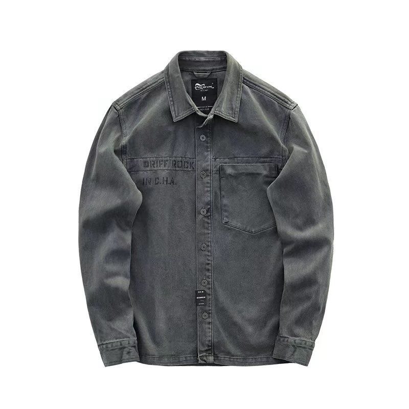 Men's Clothing Workwear Long Sleeved Shirt Men's Retro Loose Cotton Denim Cardigan Casual Simple Thin Jacket_mkmklike.com