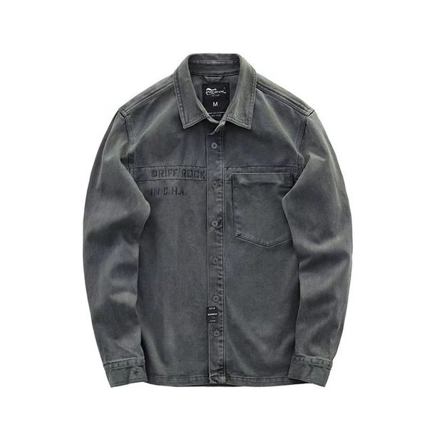 Men's Clothing Workwear Long Sleeved Shirt Men's Retro Loose Cotton Denim Cardigan Casual Simple Thin Jacket_mkmklike.com