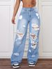 K Ripped Jeans High Waisted Straight Leg Versatile Loose Denim Pants For Women_mkmklike.com