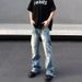 Men's American Retro Cleanfit Ripped Flared Jeans High Street Style Loose Straight Leg Drape Vibe Cross Border_mkmklike.com