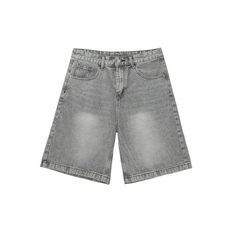 Men's Clothing Niche Old Washed High End Denim Shorts Men's Summer Slim Straight Shorts Retro Mid Length Pants_mkmklike.com