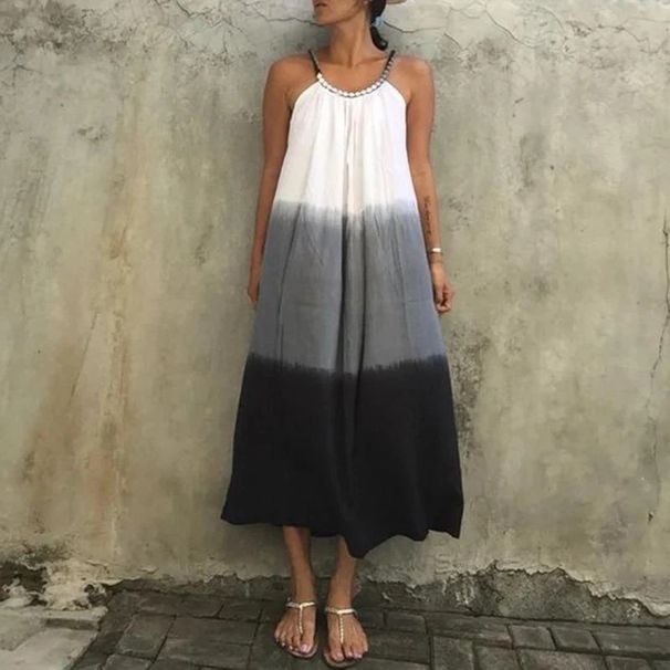 Women's clothing plus size women's new style large hem skirt black and gray gradient tie dye suspender dress_mkmklike.com