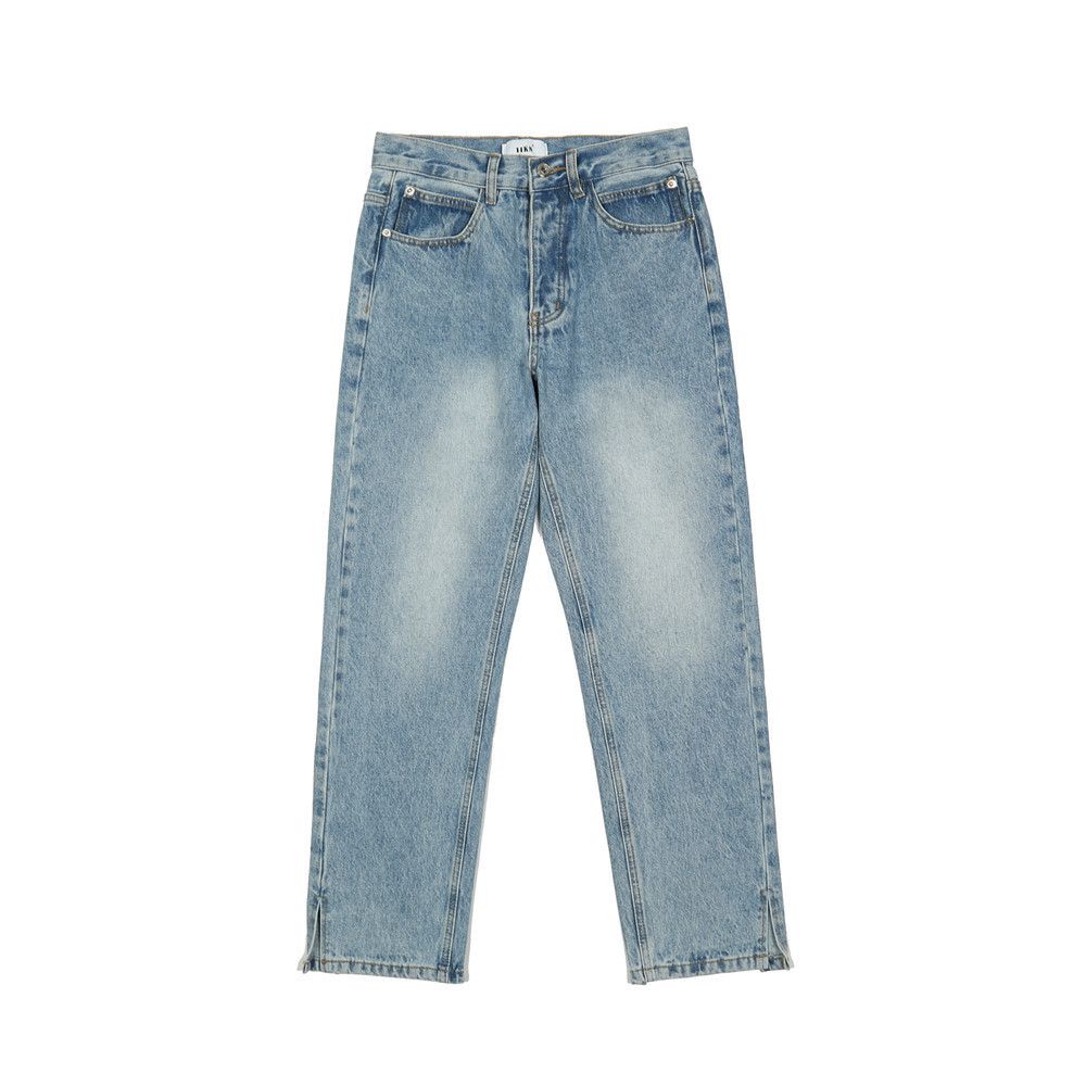 Solid Color Washed Vintage Irregular Hem Jeans Men's American Style Loose Straight Trendy Casual Pants_mkmklike.com