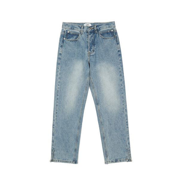 Solid Color Washed Vintage Irregular Hem Jeans Men's American Style Loose Straight Trendy Casual Pants_mkmklike.com