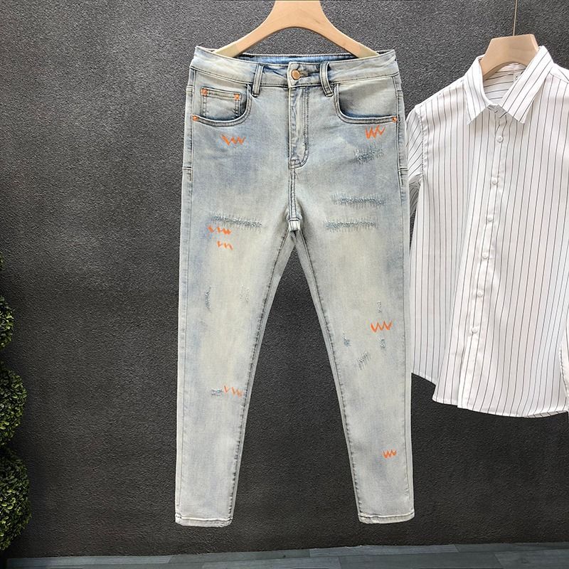 Men's Classic Straight Fit Cotton Pants – Stretch Washed Denim For Everyday Casual Wear_mkmklike.com