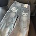 Men’s Clothing Large Size Washed Letter Print Straight Jeans New Style Niche Loose Design Drape Casual Trousers_mkmklike.com