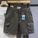Men's Korean Style Multi Pocket Cargo Denim Shorts Straight Leg Summer Five Point Loose Fit Trendy mid Length Pants for Teenagers_mkmklike.com