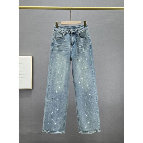 Women's Clothing Fashion Star Hot Diamond Straight Jeans For Women Hot Style Washed High Waist Loose Slim All Match Wide Leg Trousers_mkmklike.com
