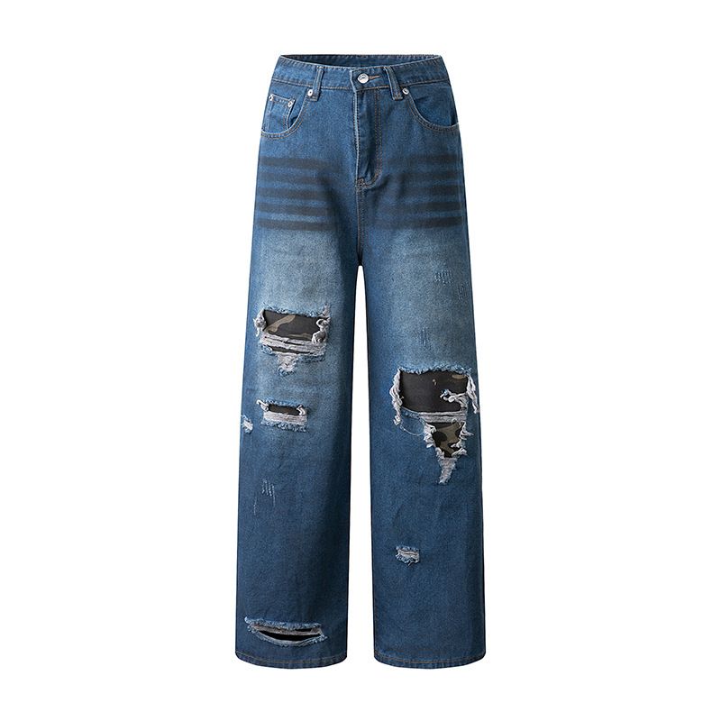 Men's Clothing Hip Hop Loose Dirty Distressed Washed Straight Wide Leg Pants_mkmklike.com