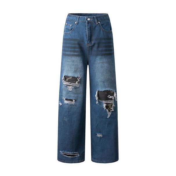Men's Clothing Hip Hop Loose Dirty Distressed Washed Straight Wide Leg Pants_mkmklike.com