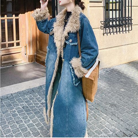 Denim-Paneled Longline Puffer Coat – Quilted Jacket With Faux Fur Trim (S-XL)_mkmklike.com