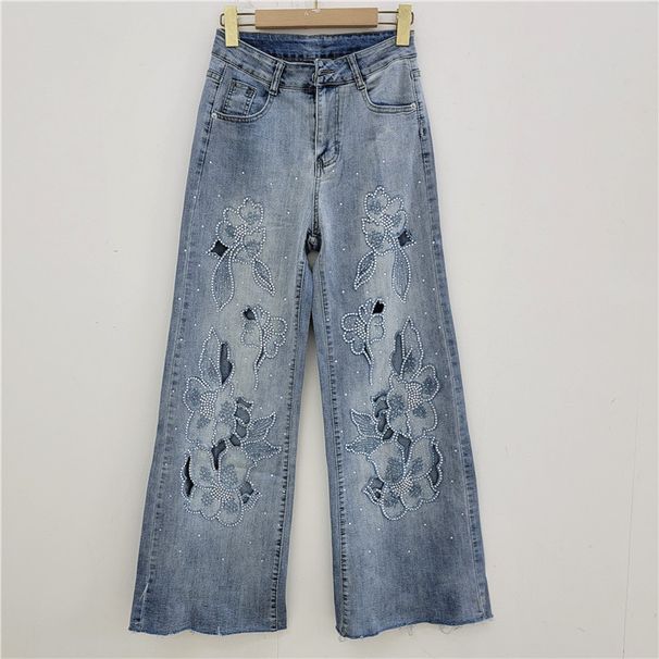 Embroidered Wide Leg Jeans For Women 2025 Spring And Summer New High Waist Loose Design Niche Raw Edge Stretch Straight Pants_mkmklike.com