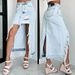 Women's Clothing High Waist Irregular Raw Edge Ripped Hole Old Washed Denim Slit Hip Skirt_mkmklike.com
