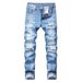 Men's Clothing New Cross Border Men's Clothing Ripped Straight Slim Non Elastic Jeans Many Tattered Men_mkmklike.com