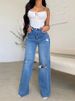 K Women's Jeans Long High Waisted Ripped Edge European And American Style Comfortable Wide Leg Pants_mkmklike.com