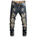 Men's Vintage Washed Jeans – Slim Straight Fit Distressed Denim Pants With Artisan Bleaching & Ripped Details_mkmklike.com