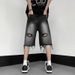 Men's Clothing Semi Elastic Jeans Ripped High Street Fashion Hiphop Street Hip Hop Retro Distressed Casual Shorts_mkmklike.com