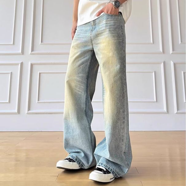 Men's Clothing Vintage Washed Blue Relaxed Straight Leg Jeans For Men & Women | Distressed Denim Pants | High Street Fashion | Loose Fit (S-3XL)_mkmklike.com
