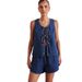Summer Fashion Casual Sleeveless Lace Up High Waist Women's Vest Denim Suit Shorts_mkmklike.com