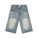 Unisex Vintage Washed Denim Bermuda Shorts Relaxed Fit Mid-Length Cargo Pants Raw Hem Blue S-3XL_mkmklike.com