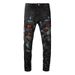 Men's Clothing Casual Versatile American High Street Graffiti Jeans Men's Ripped Diamond Patch Slim Fit Men's Pants 8616_mkmklike.com