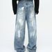 Unisex Korean Style Graffiti Splatter Paint Jeans Straight Leg Loose Fit Wide Leg Trousers Trendy Blue Non-Stretch Long Pants_mkmklike.com