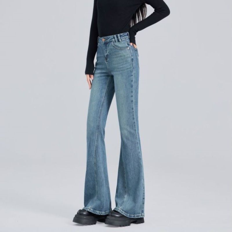 Nostalgic Retro-colored Flared Jeans For Women, 2026 Spring New High-waisted, Slightly Stretchy, Slimming, Stylish,_mkmklike.com