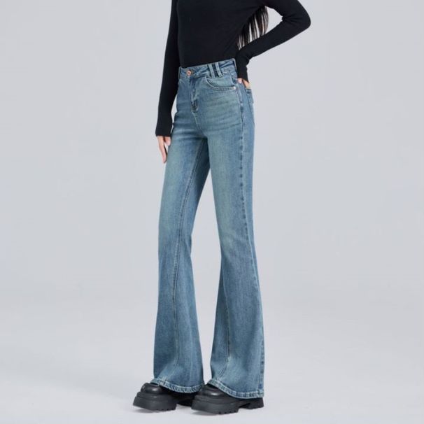 Nostalgic Retro-colored Flared Jeans For Women, 2026 Spring New High-waisted, Slightly Stretchy, Slimming, Stylish,_mkmklike.com