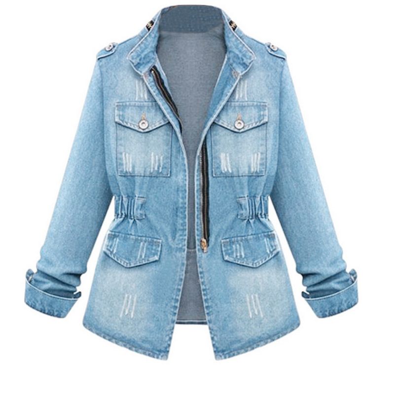Plus Size Women's Denim Shirt With Zip Detail & Elastic Waist, Casual Oversized Chambray Top For Everyday Comfort_mkmklike.com