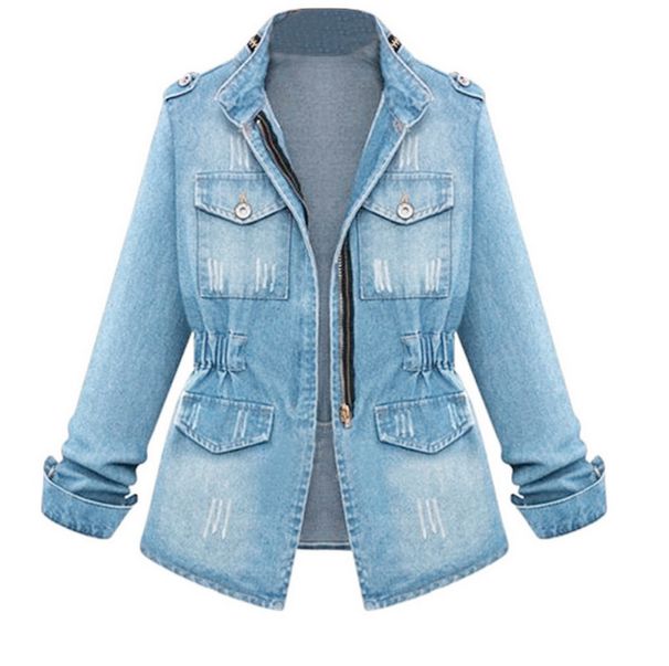 Plus Size Women's Denim Shirt With Zip Detail & Elastic Waist, Casual Oversized Chambray Top For Everyday Comfort_mkmklike.com