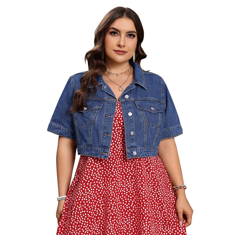 Plus Size Women's Denim Short Jacket Spring Summer Outerwear_mkmklike.com