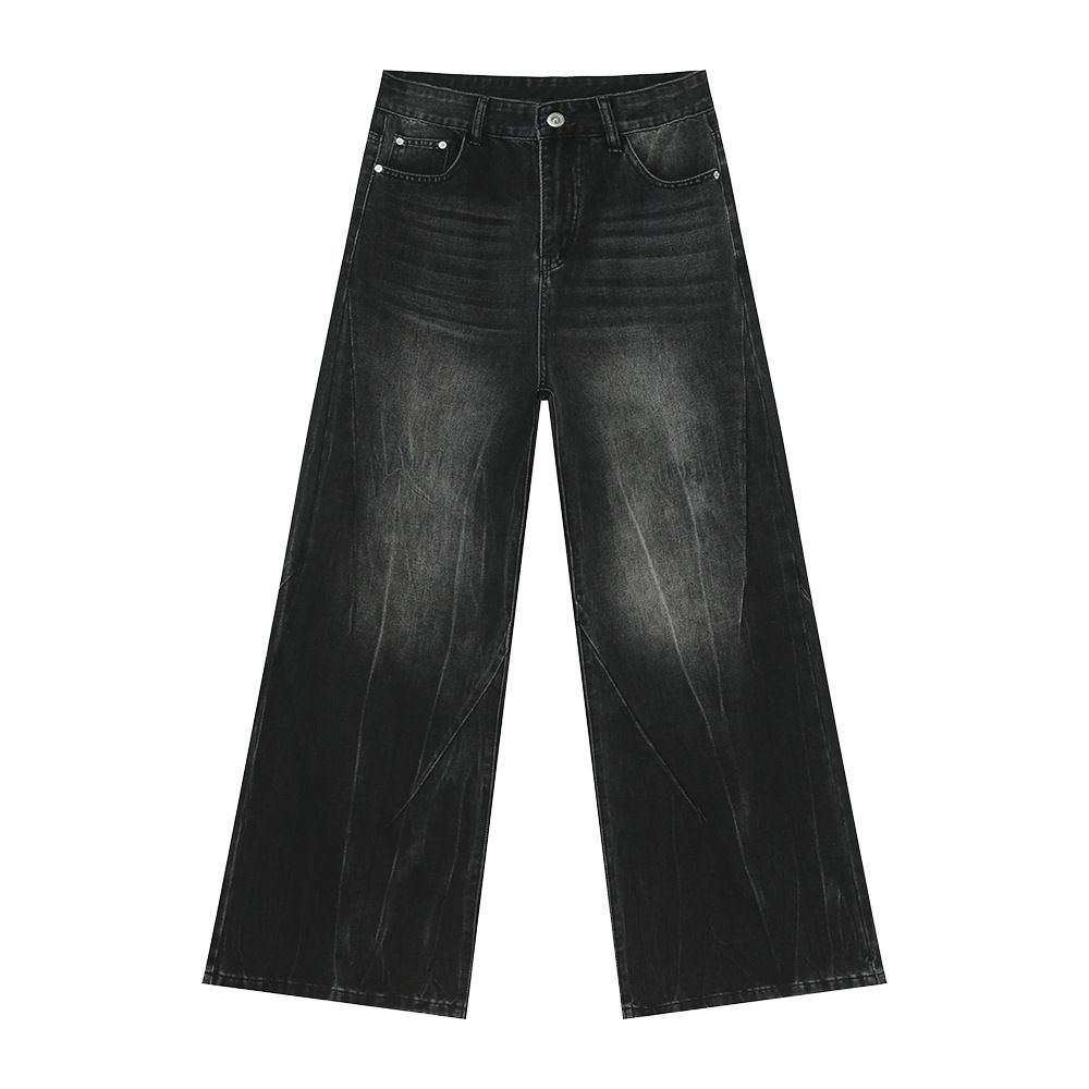 Men's Clothing Men's Retro Washed Jeans - American Style Lightning Pattern Loose Fit Denim Pants_mkmklike.com