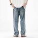 Men's Light Wash High Street Jeans Relaxed Straight Fit Vintage Washed Wide Leg Trousers Casual Wear_mkmklike.com