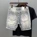 Men's Retro Blue Lightweight Printed Denim Shorts Unique Patchwork Slim Fit Mid Length Casual Summer Trousers_mkmklike.com