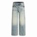 Street Style Punk Washed Denim Wide-Leg Men Loose Casual Gradient Distressed Frayed Hem Straight Long Pants_mkmklike.com