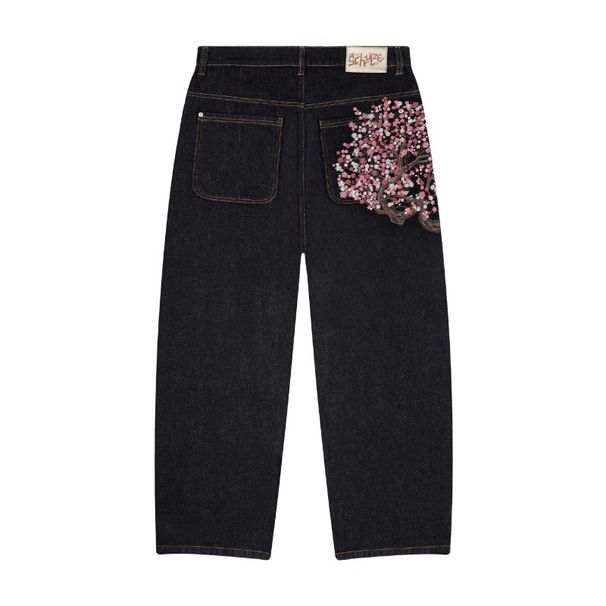 Women's Clothing Plum Blossom Embroidery Pattern Wide Leg Pants Men And Women Denim_mkmklike.com